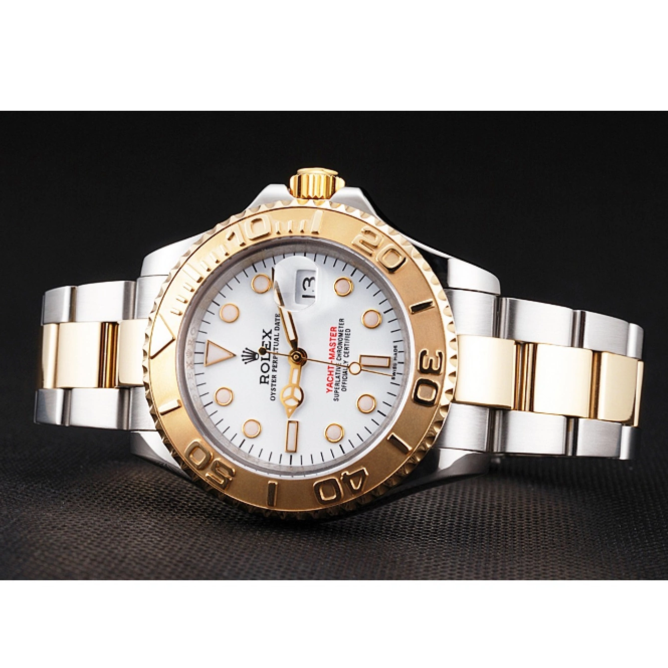 Aaa replica watch Two Swiss Tone Bracelet White Dial Bezel Case Yacht-Master Gold Rolex Steel Stainless 0825